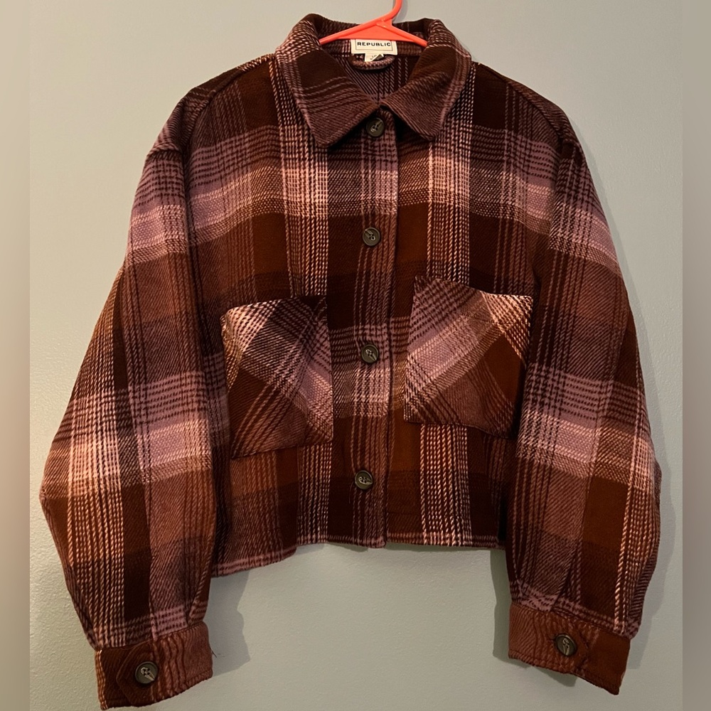 For The Republic Plaid Jacket in Brown and Pink
